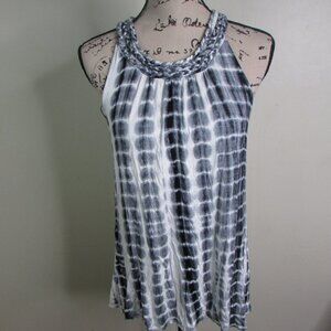 Antibes Blanc Sleeveless Blouse M Black White Tye Dye